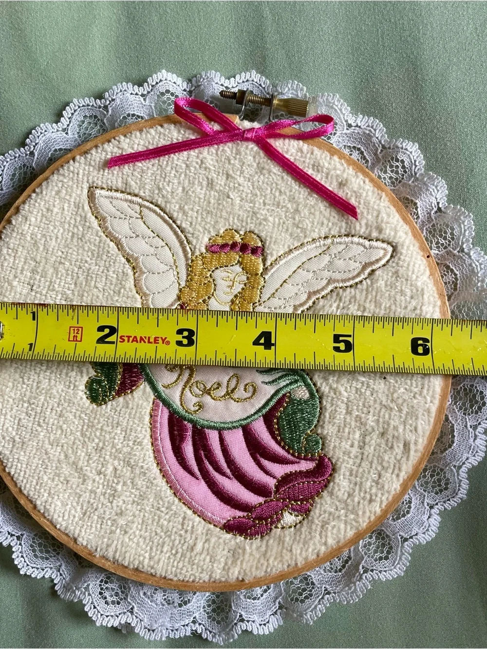 Vintage Angel Embroidered Wall Hanging Set Of 3 Lace Trim Handmade Decor